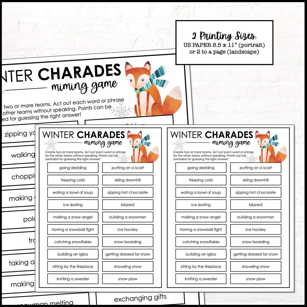 Winter Charades | Winter Miming Game Cards for Kids - Party Game - Hot Chocolate Teachables