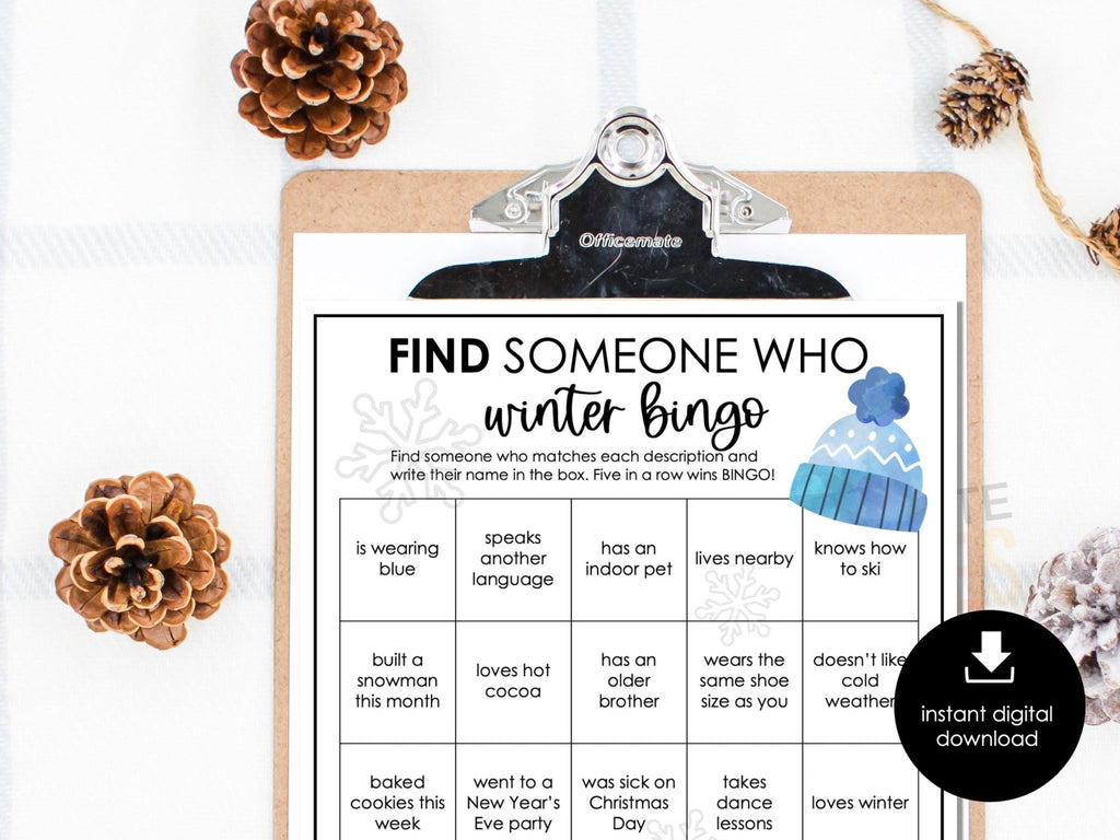 Winter Find Someone Who Printable Bingo Game, Holiday Party Game, Winter Classroom Activity for Kids, Winter Office Party Game - Hot Chocolate Teachables