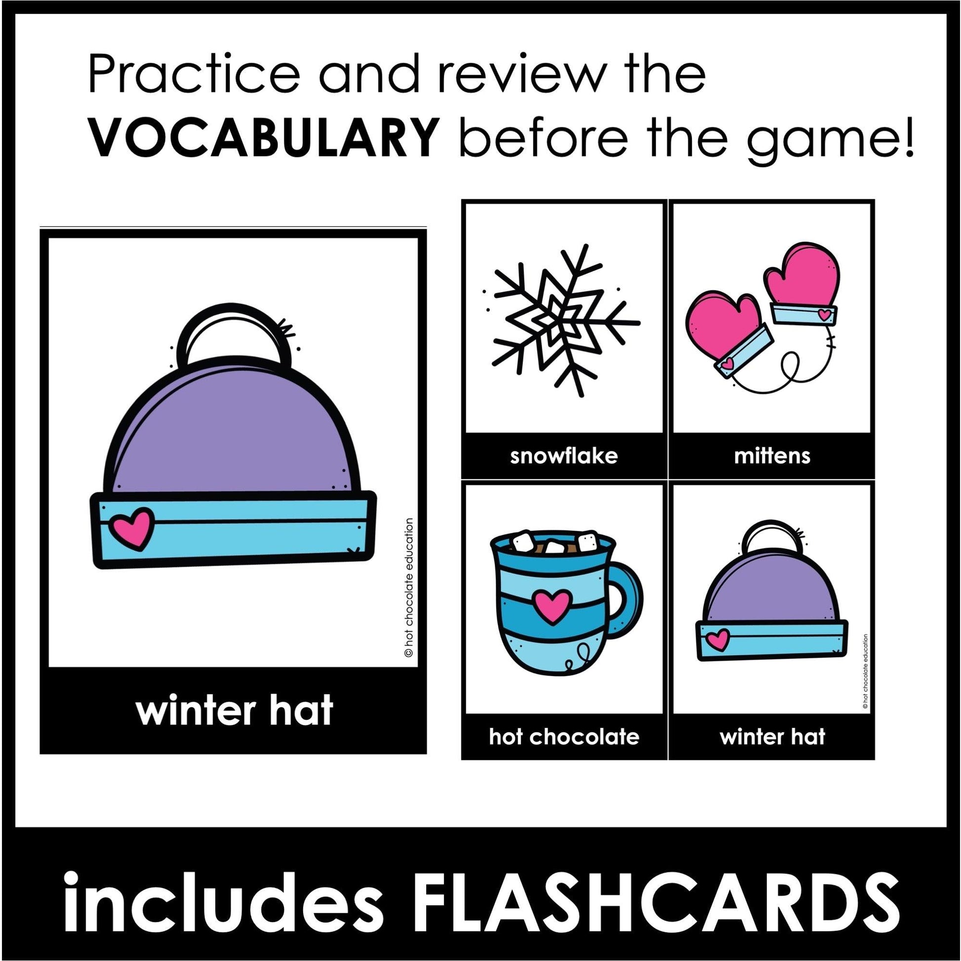 Winter Vocabulary Bingo Game | Seasonal Words - Activity for Young Learners - Hot Chocolate Teachables