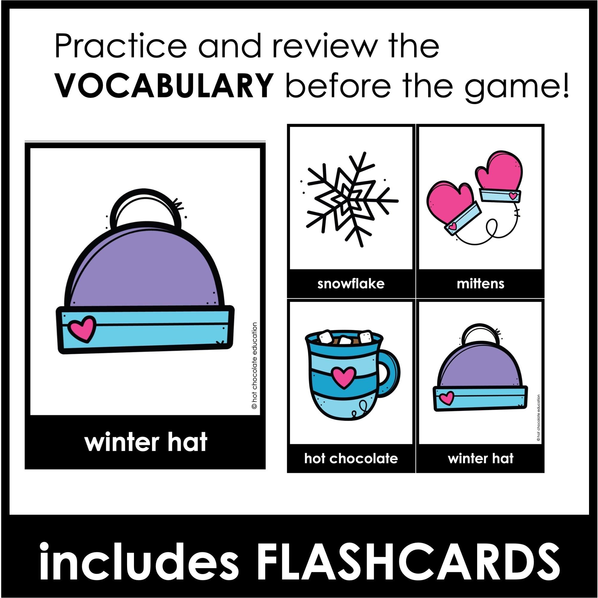 Winter Vocabulary Bingo Game | Seasonal Words - Activity for Young Learners - Hot Chocolate Teachables