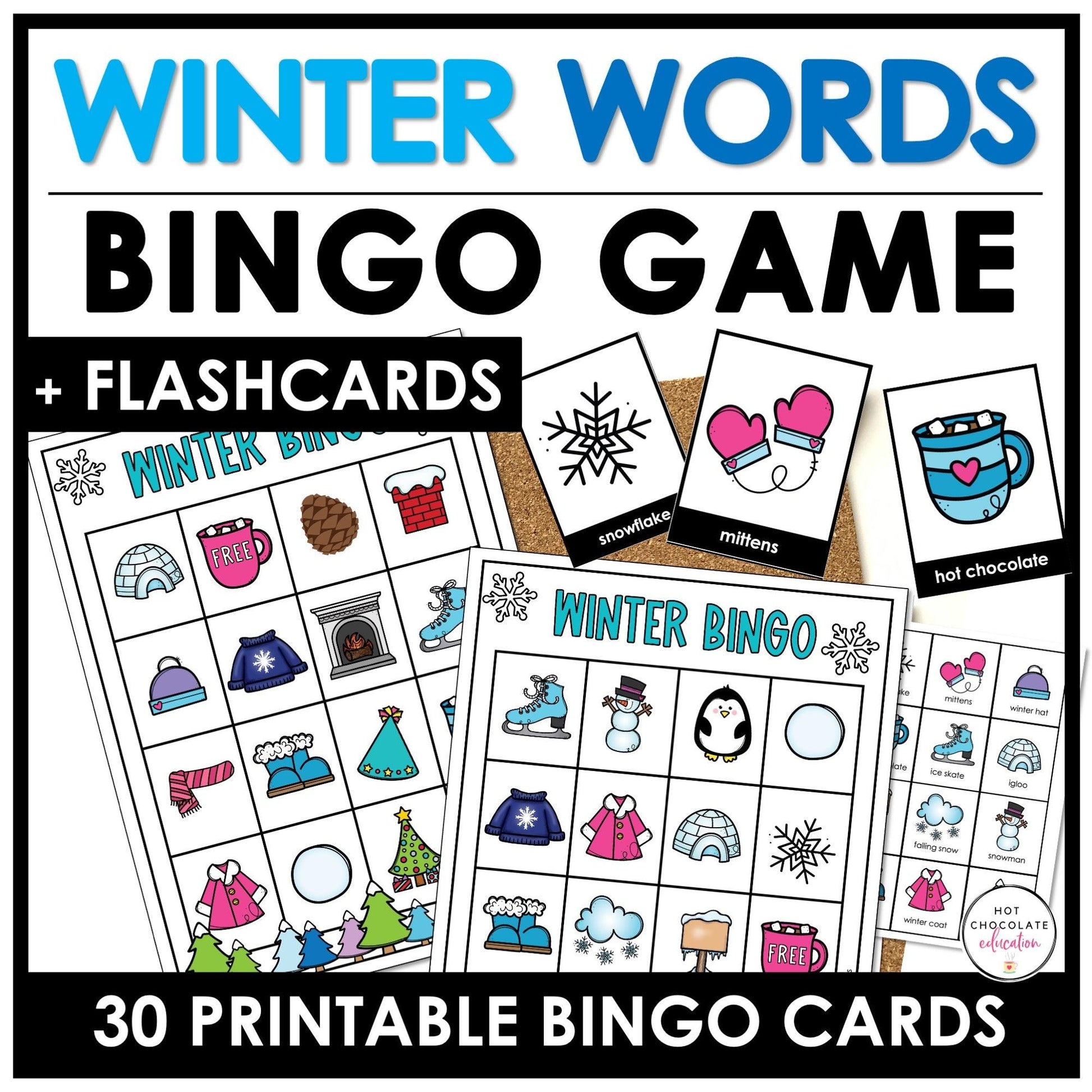 Winter Vocabulary Bingo Game | Seasonal Words - Activity for Young Learners - Hot Chocolate Teachables