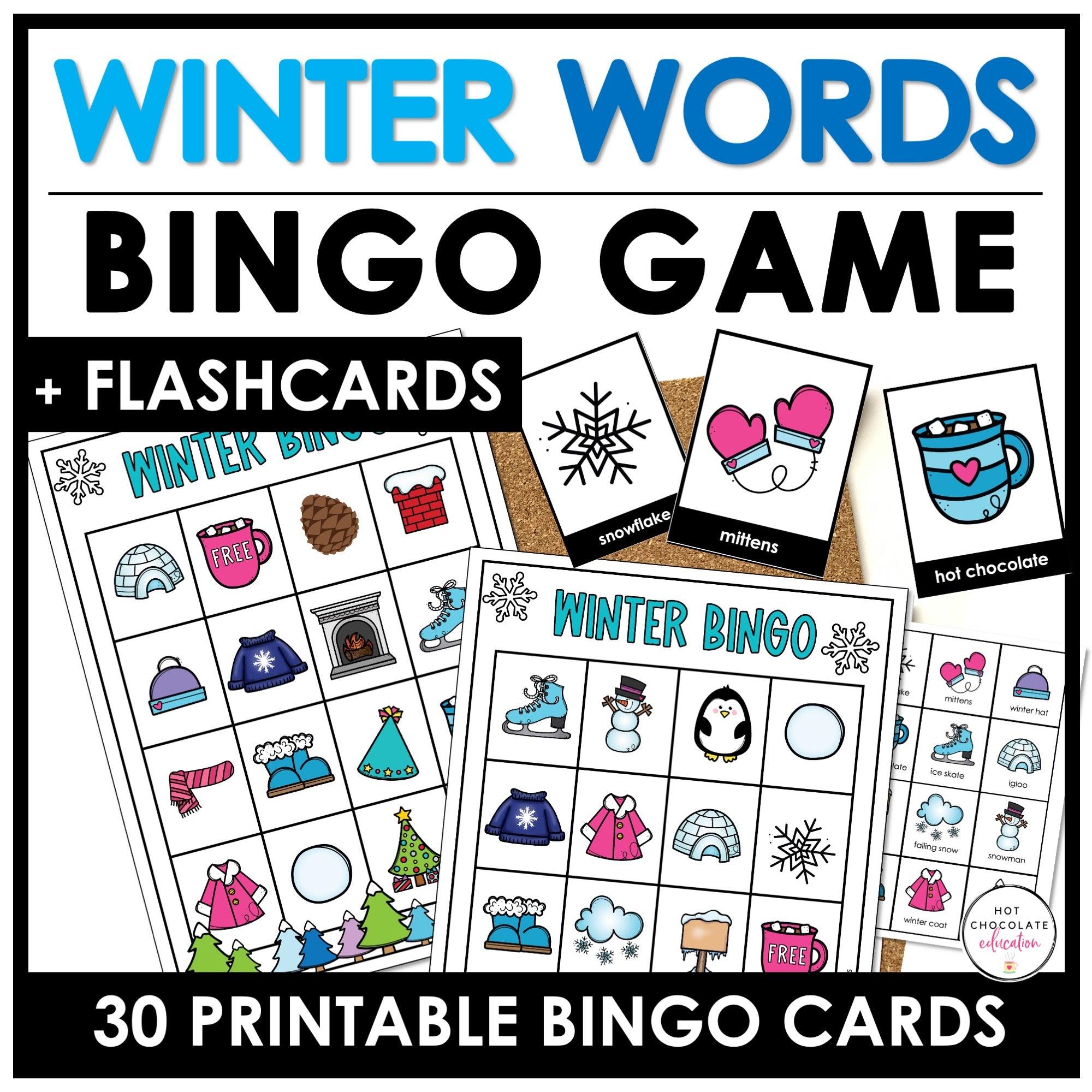 Winter Vocabulary Bingo Game | Seasonal Words - Activity for Young Learners - Hot Chocolate Teachables