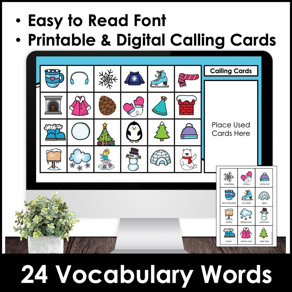 Winter Vocabulary Bingo Games - Print & Digital BUNDLE - Hot Chocolate Teachables