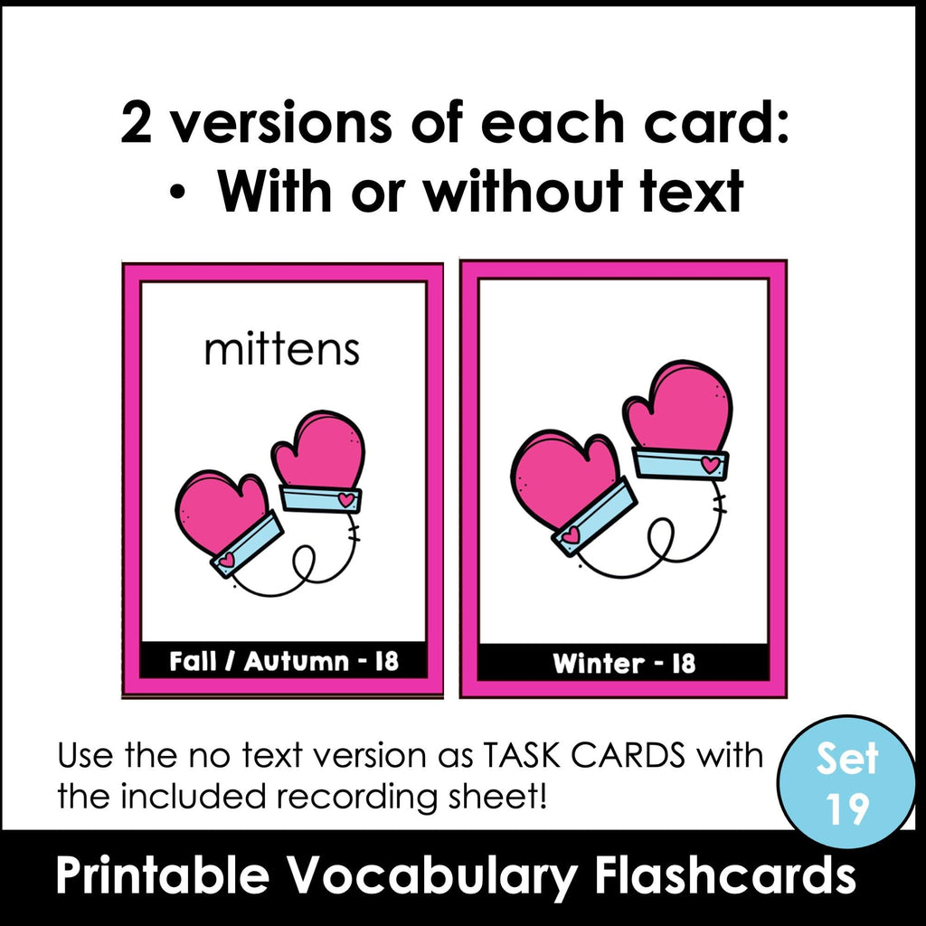 Winter Vocabulary Flashcards : ESL task cards - Flash Cards - Hot Chocolate Teachables