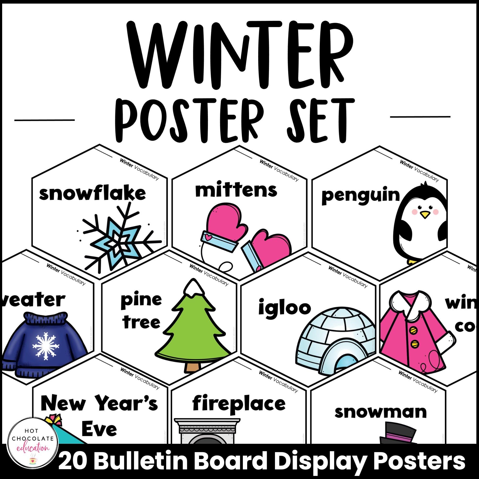 Winter Vocabulary Posters: Classroom Decor - Seasonal Bulletin Board Display - Hot Chocolate Teachables