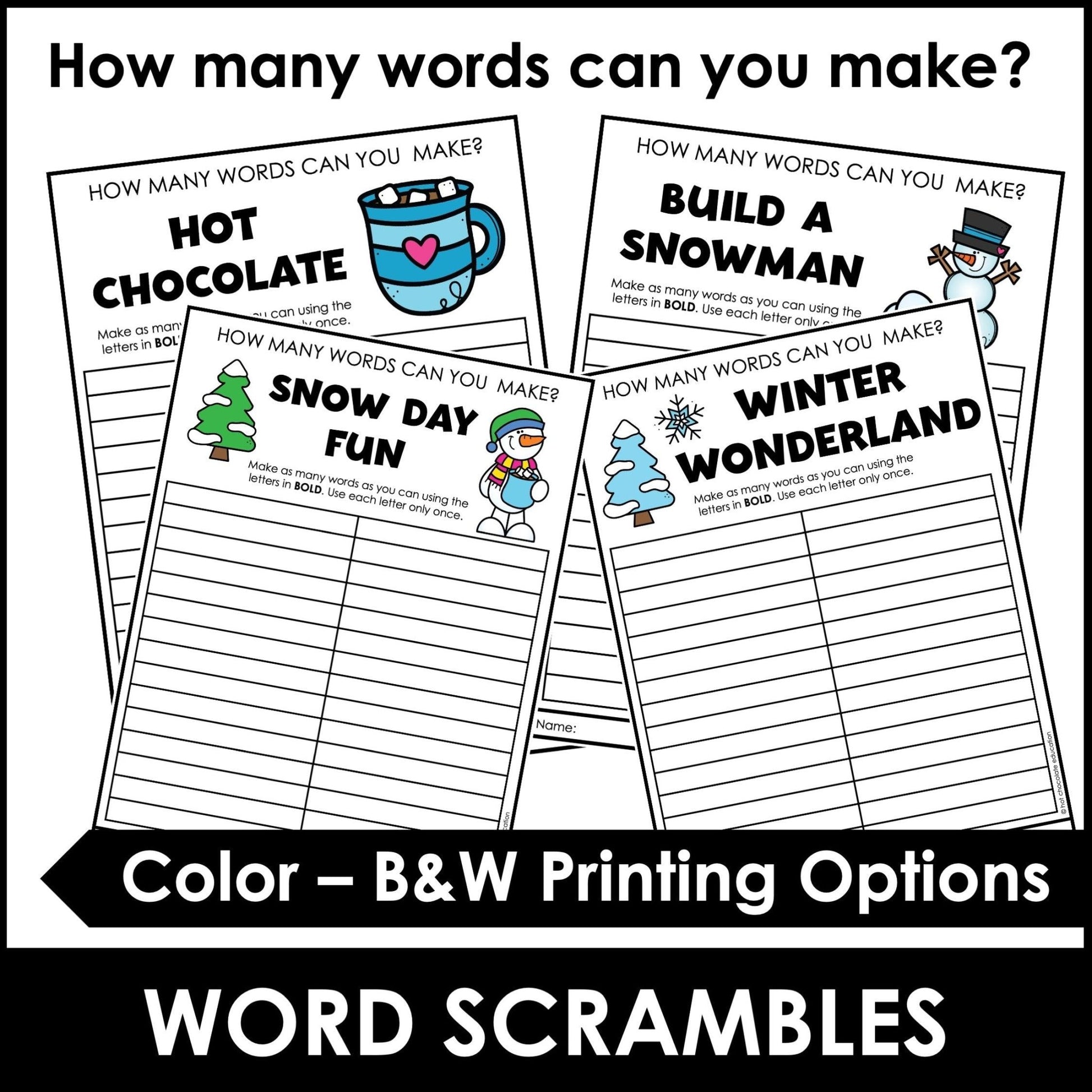 Winter Word Scramble Freebie! How many words can you make? - Hot Chocolate Teachables